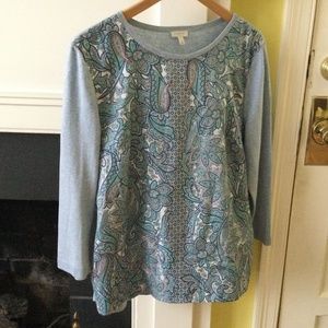 Talbots Paisley Front Long Sweater Blue - Sz Large